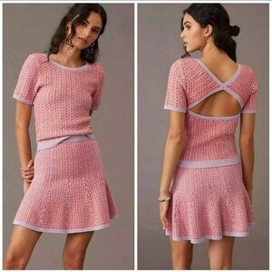 ANTHROPOLOGIE Maeve Knit Cut Out Sweater Skirt Set